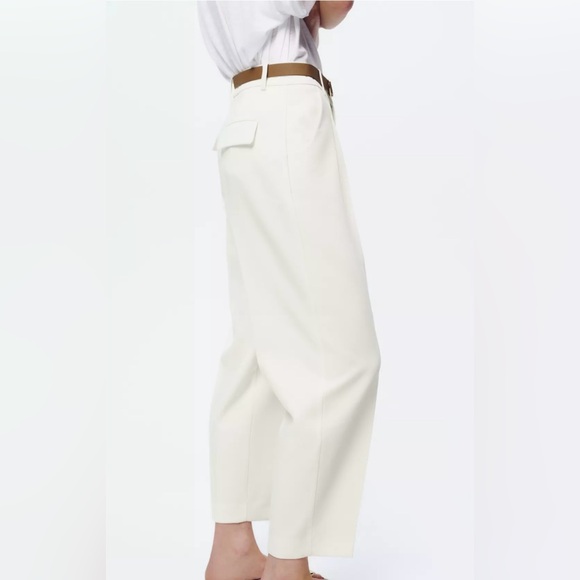PLEATED BELTED PANTS- OYSTER-WHITE - Picture 4 of 6